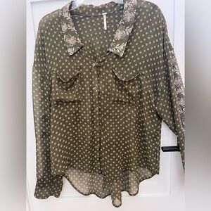 Free People hi lo Army Green Blouse- Size Medium